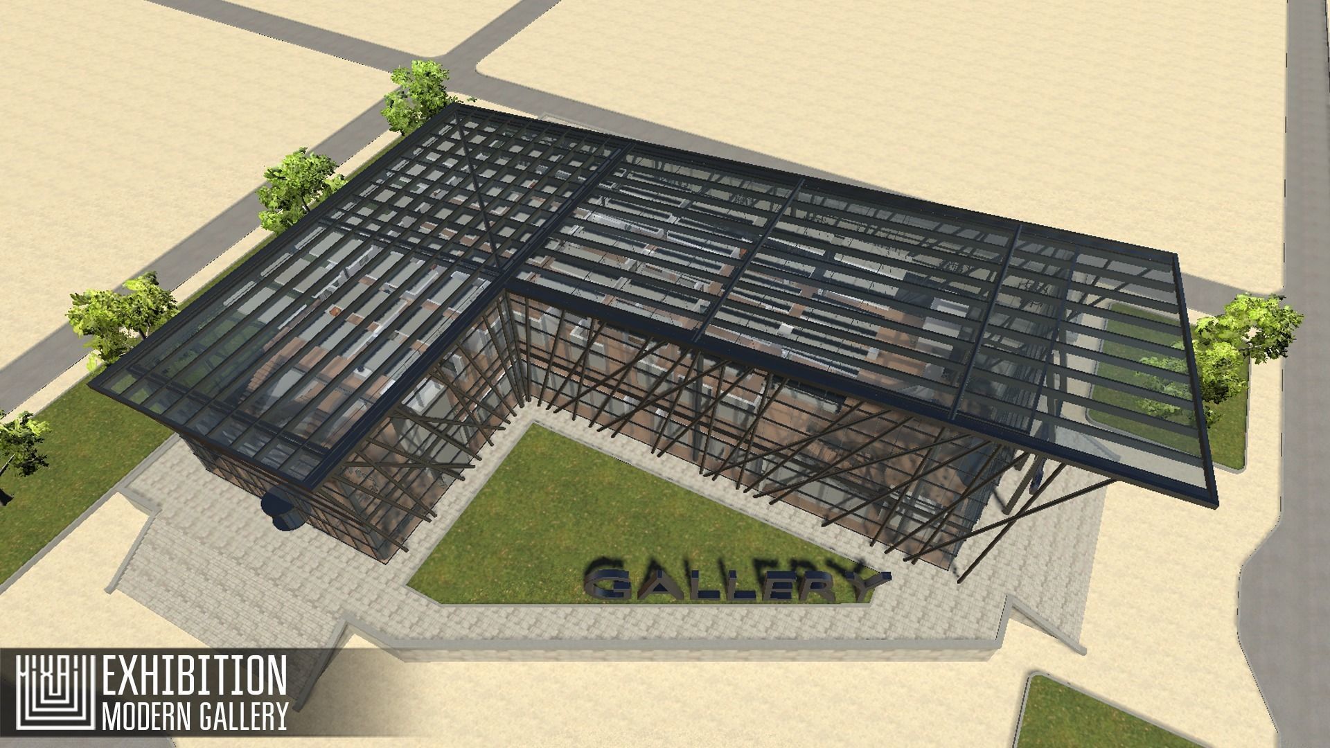 Exhibition - modern gallery Low-poly 3D model_3