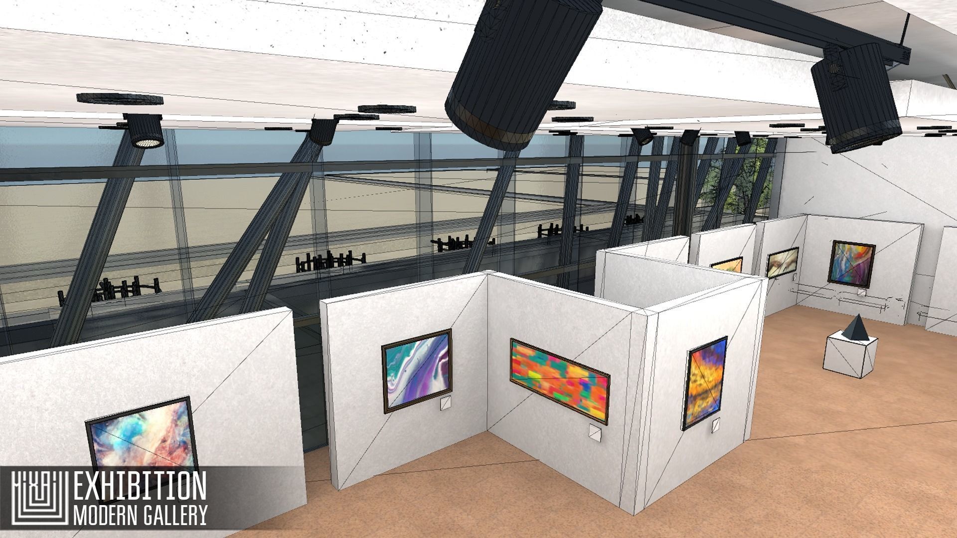 Exhibition - modern gallery Low-poly 3D model_19