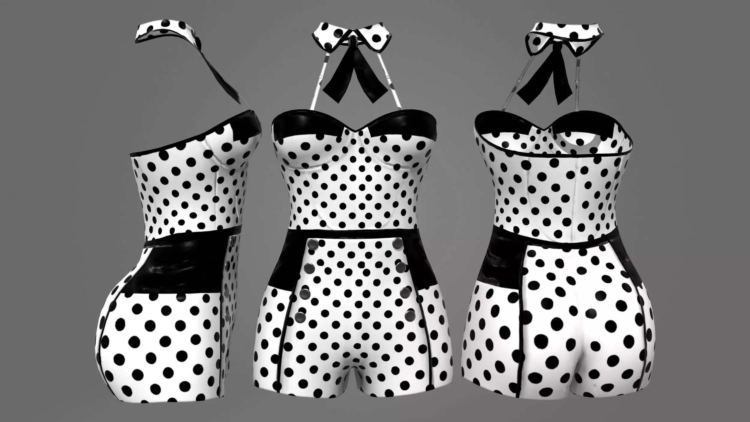 Retro Dots Swim Corset Low-poly 3D model_0