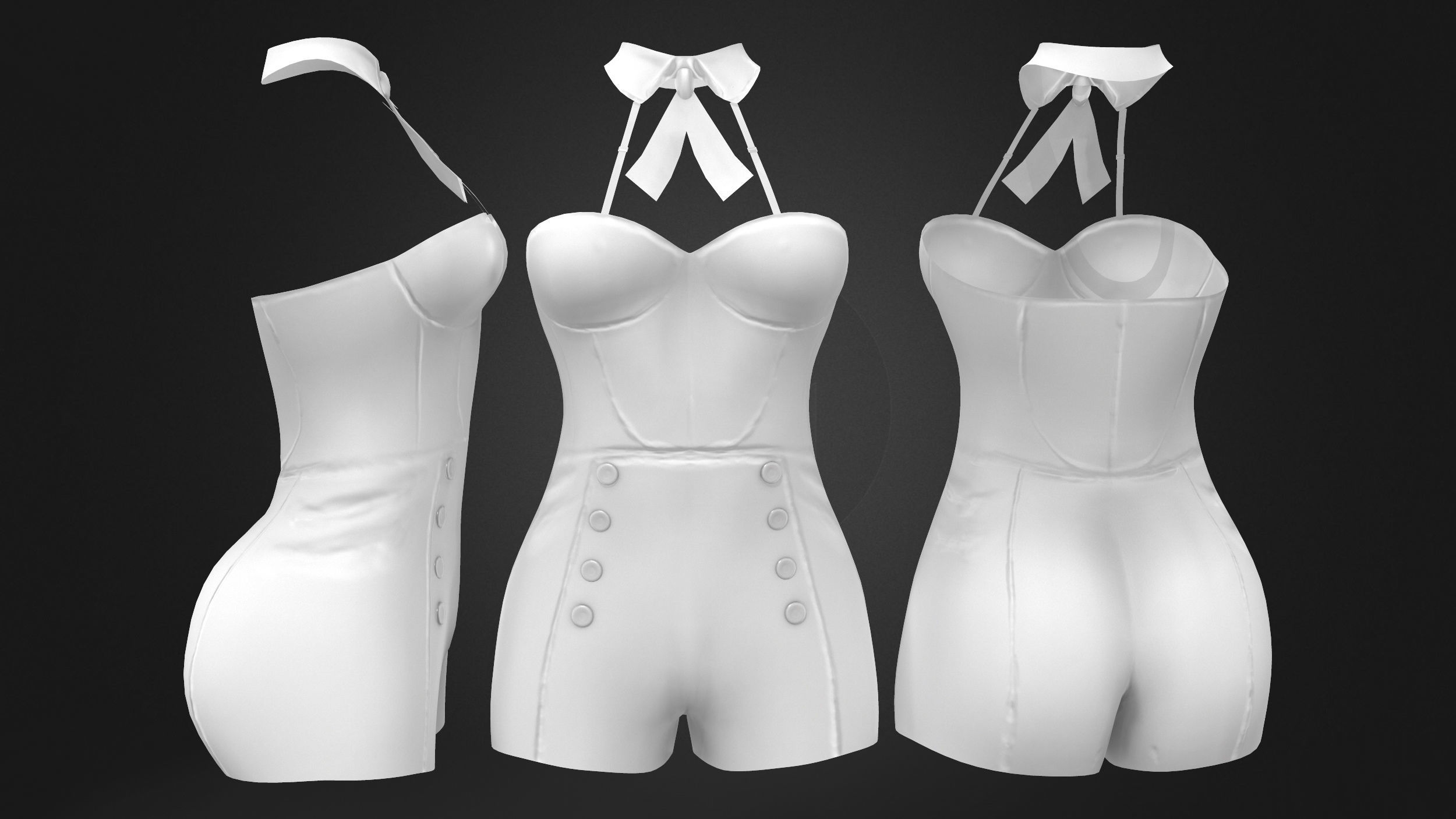 Retro Dots Swim Corset Low-poly 3D model_3