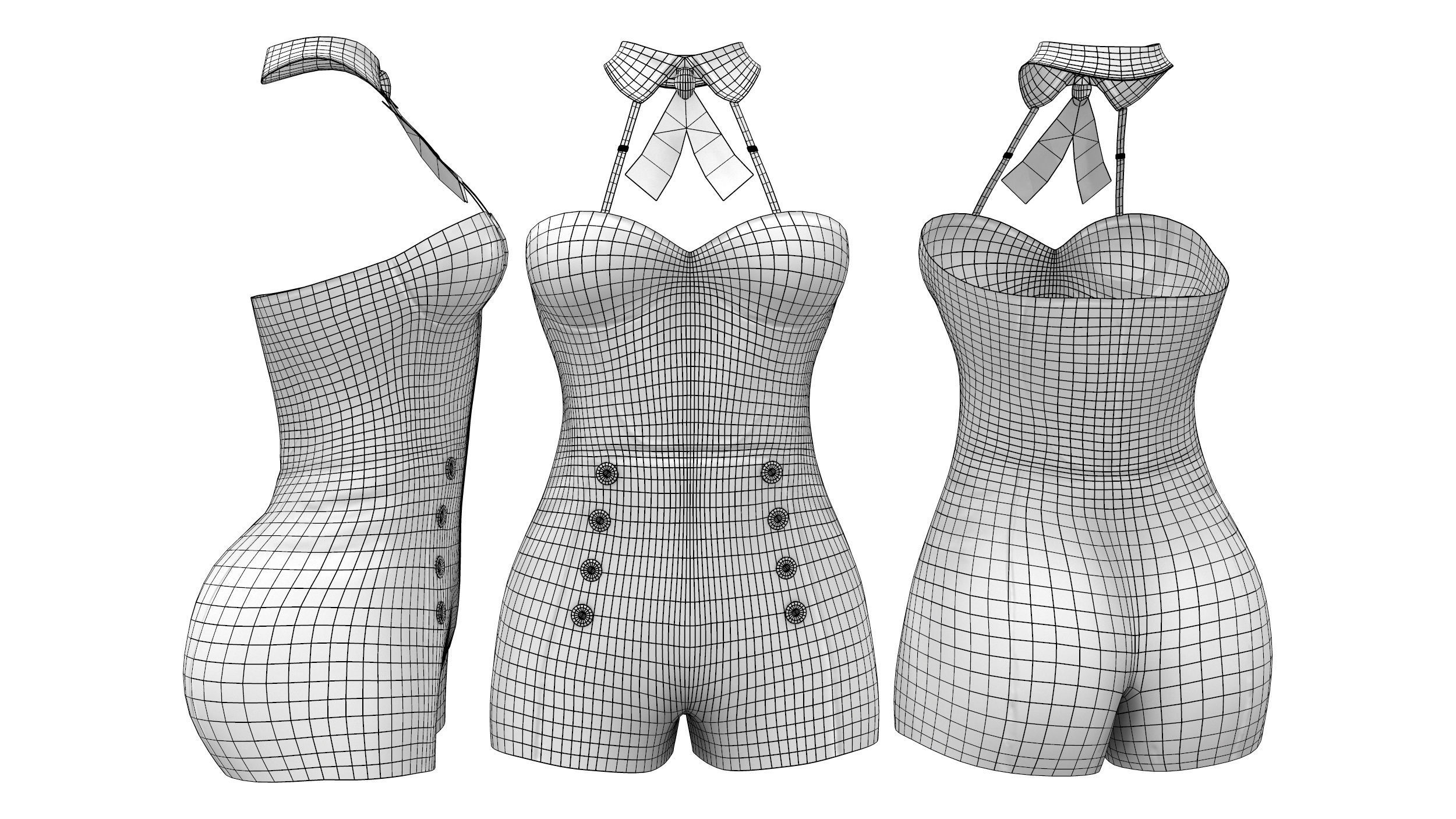 Retro Dots Swim Corset Low-poly 3D model_2