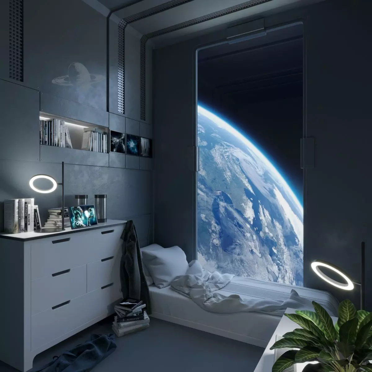 Sci-fi Interior Window to Another World 3D model_0