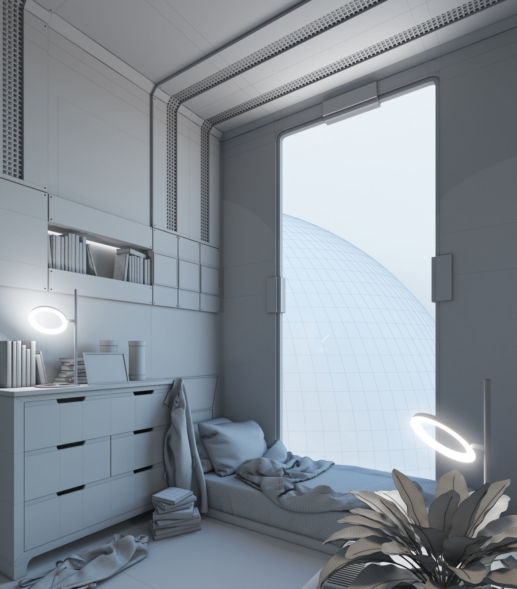 Sci-fi Interior Window to Another World 3D model_4
