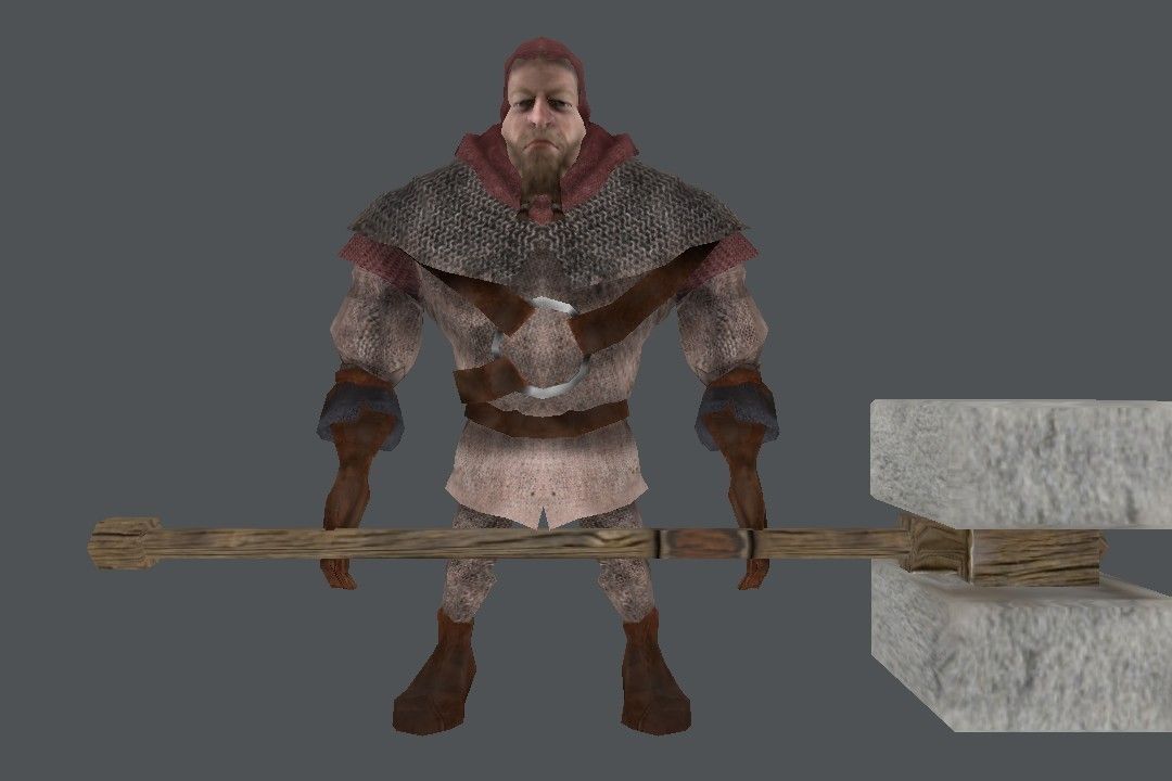 Hammerman man holding block Low-poly 3D model_1