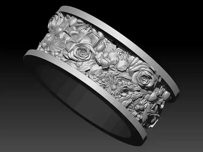 Carved Pattern Flora Ring HighDetailed 