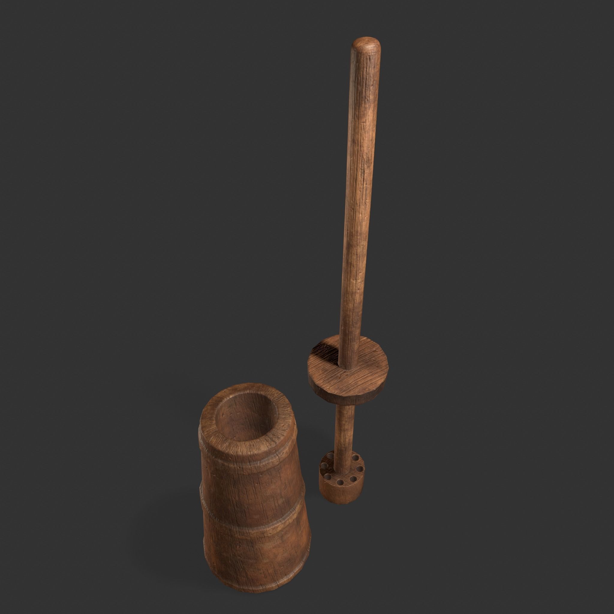 Medieval Butter Churn with Butter Low-poly 3D model_4