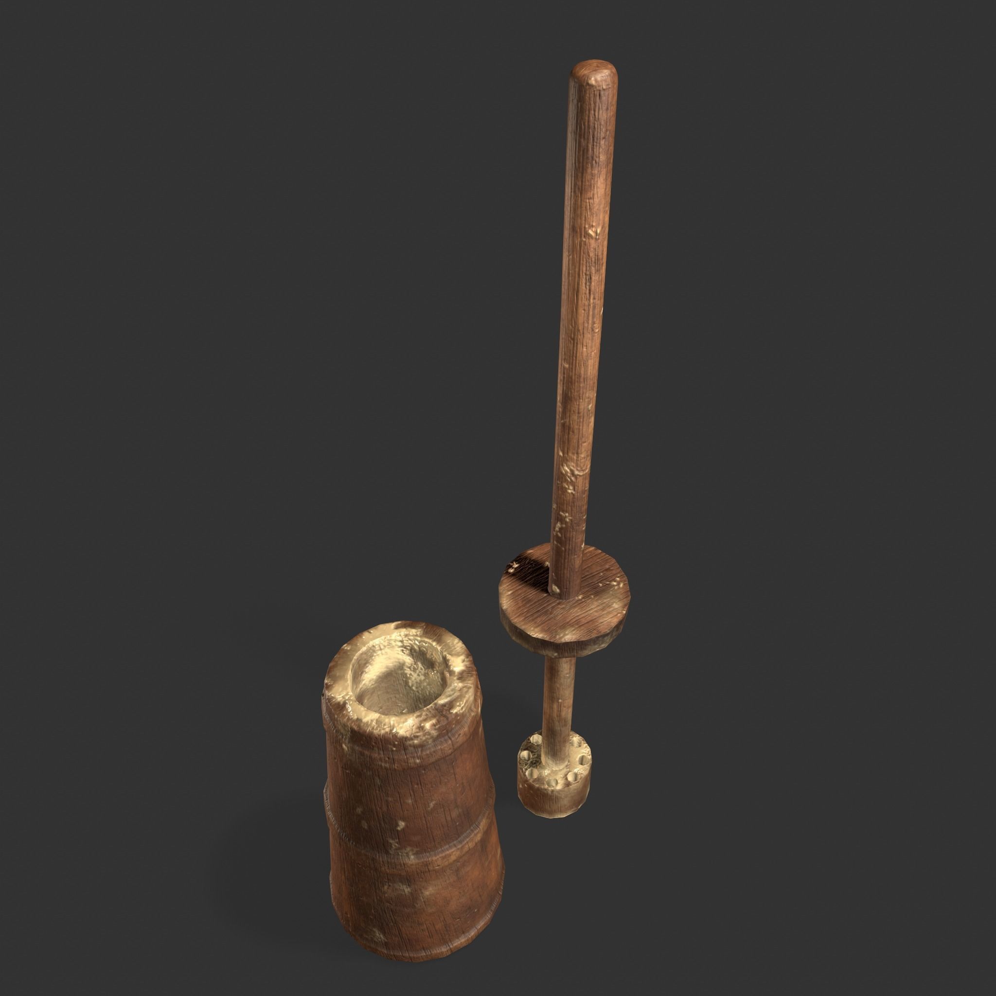 Medieval Butter Churn with Butter Low-poly 3D model_2