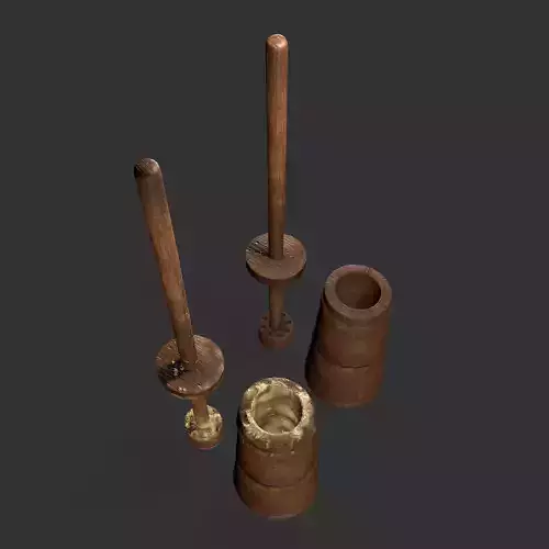 Medieval Butter Churn with Butter Low-poly 3D model