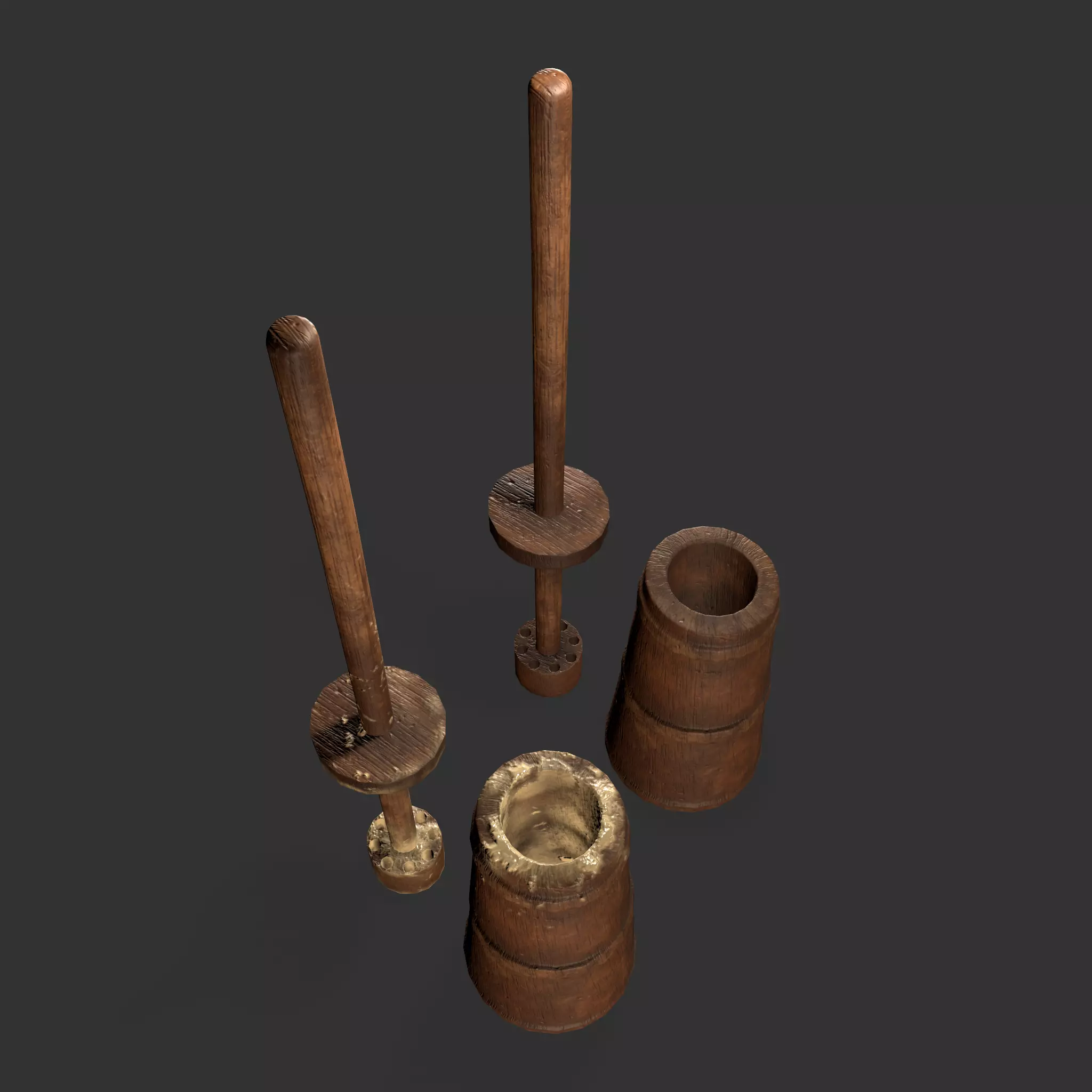 Medieval Butter Churn with Butter Low-poly 3D model_0