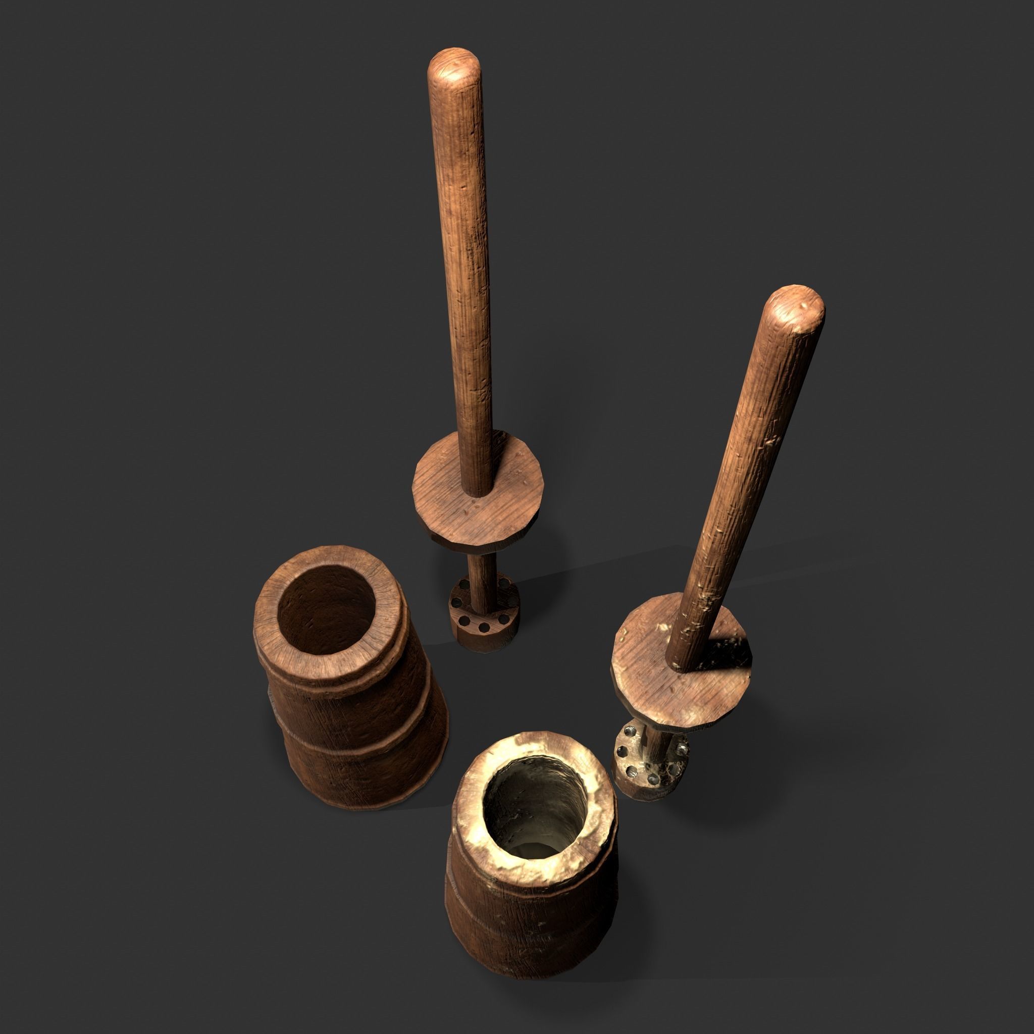 Medieval Butter Churn with Butter Low-poly 3D model_15