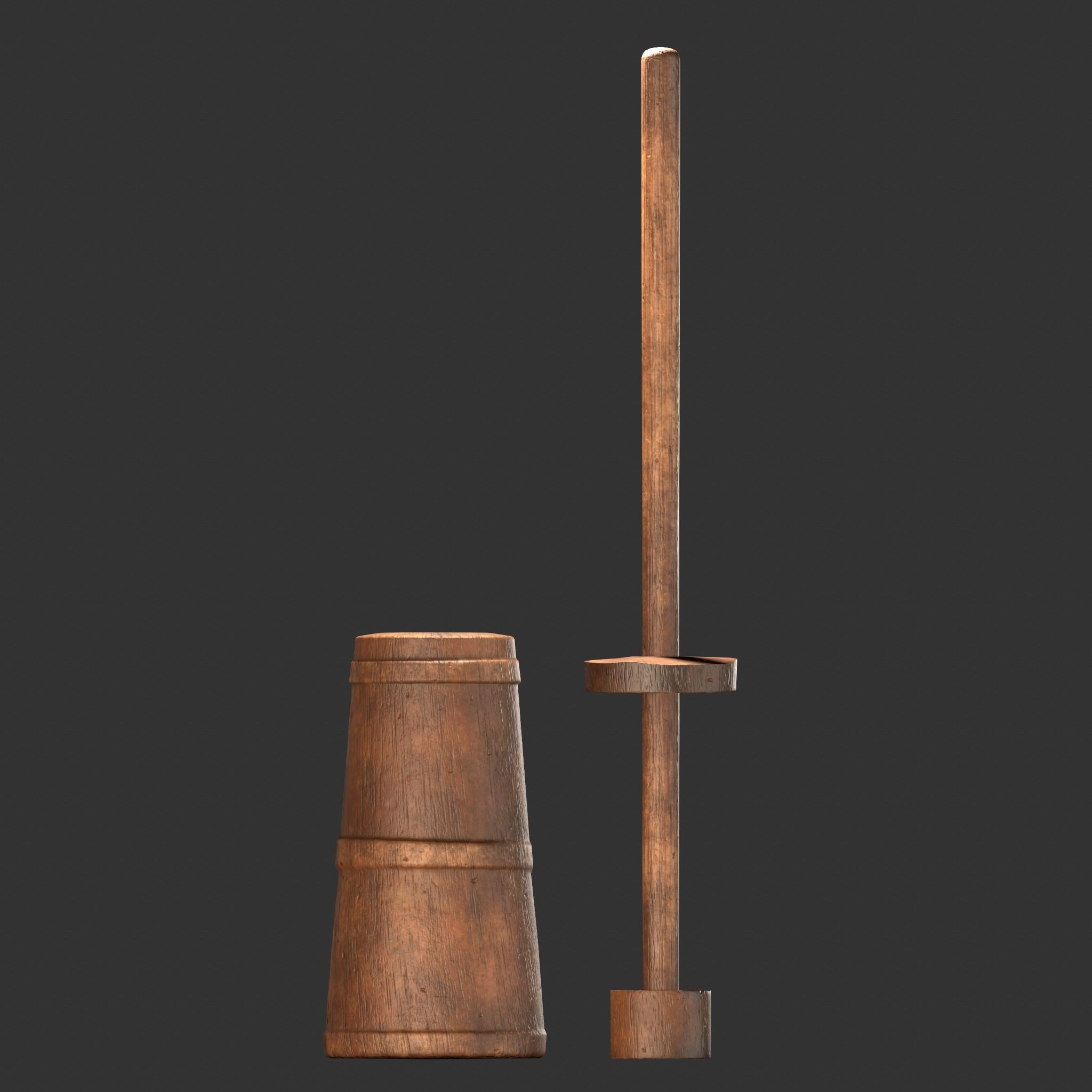 Medieval Butter Churn with Butter Low-poly 3D model_6