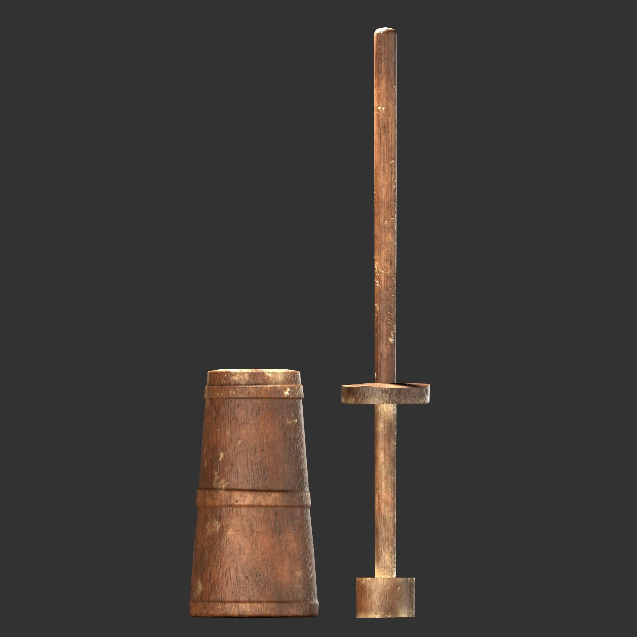 Medieval Butter Churn with Butter Low-poly 3D model_7