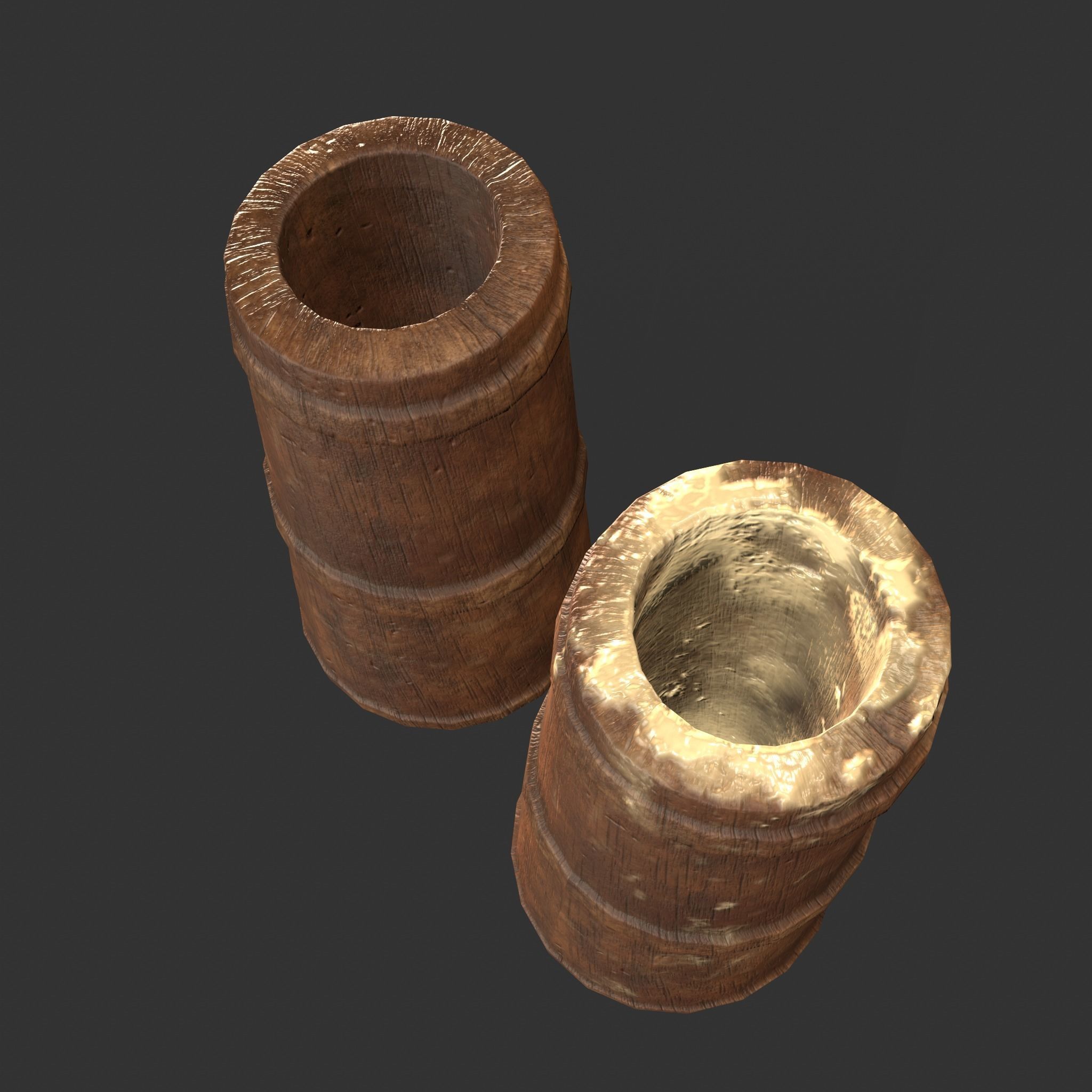 Medieval Butter Churn with Butter Low-poly 3D model_29