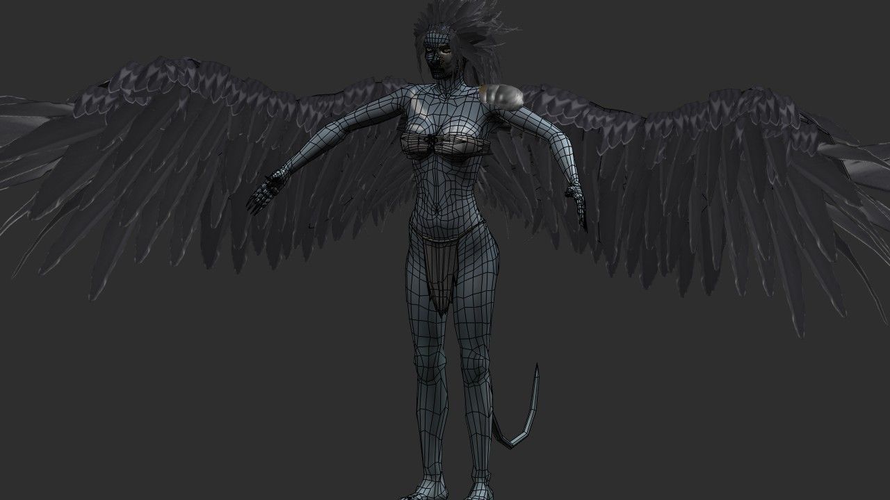 Clothed Harpy Low-poly 3D model_3