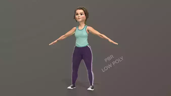 Cartoon girl in sportswear and sneakers Free low-poly 3D model