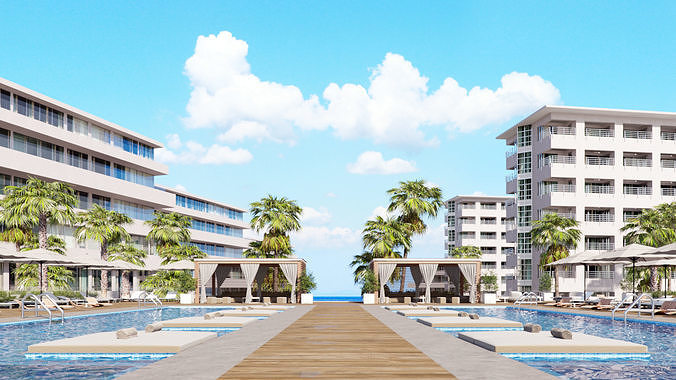 Corona - C4D Scene files - Miami Holiday Resort 3D model 2