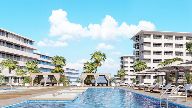 Corona - C4D Scene files - Miami Holiday Resort 3D model 4