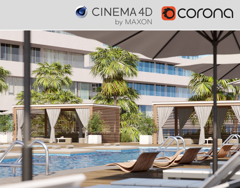 Corona - C4D Scene files - Miami Holiday Resort 3D model_0