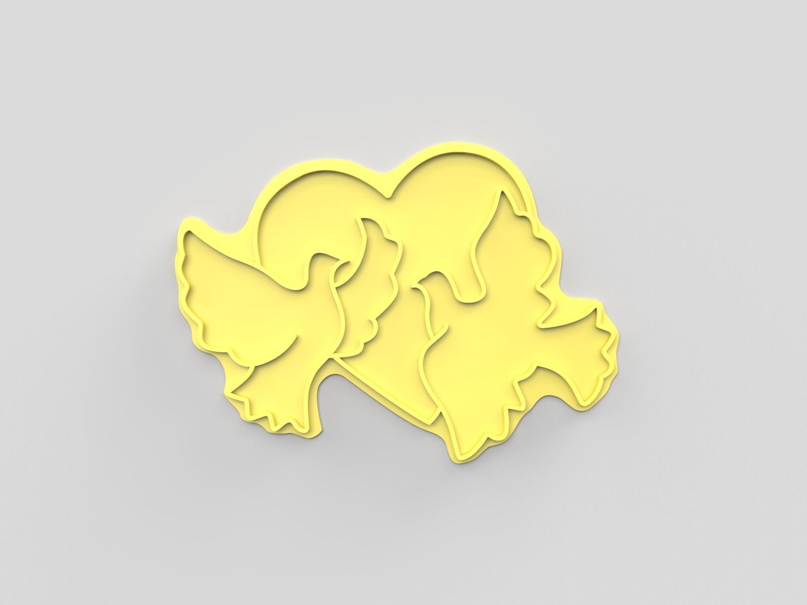 Cookie cutter and stamp - Doves and heart 3D print model_5