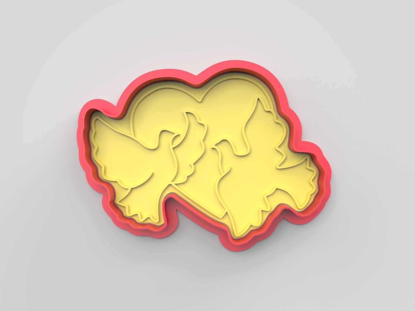 Cookie cutter and stamp - Doves and heart 3D print model_3