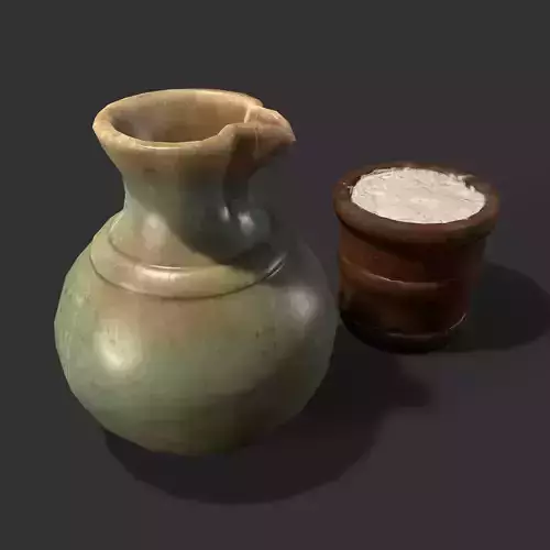Clay Jug and Wood Pail Low-poly 3D model