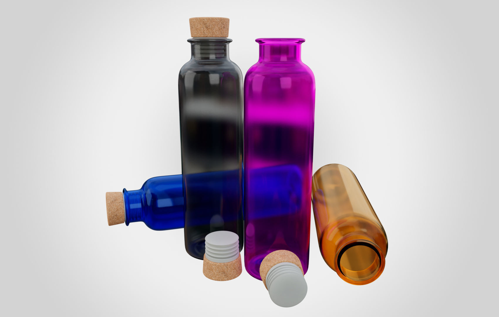 Water Bottle With Cork Low-poly 3D model_2