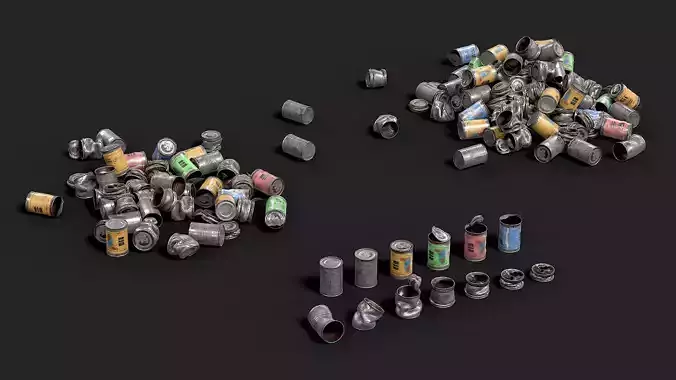 A bunch of tin cans  PBR Game Ready Low-poly 3D model