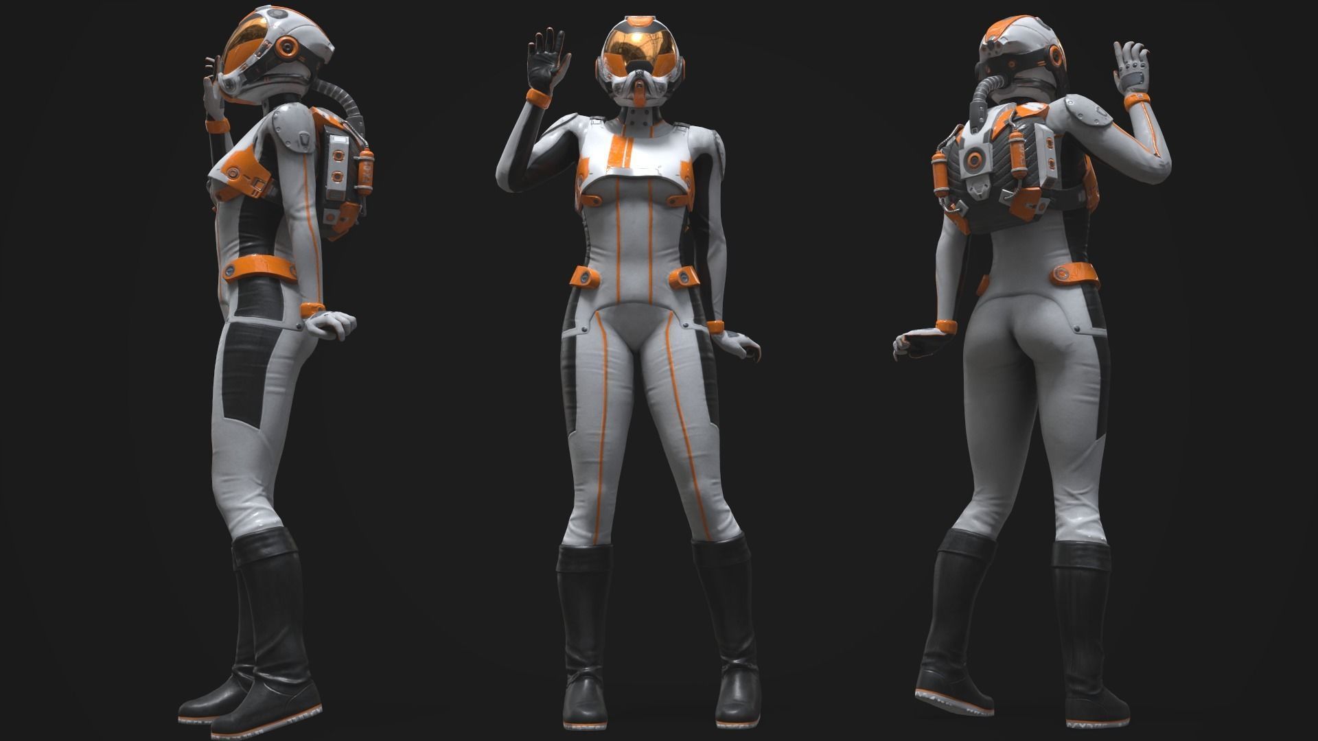 FX01 Female Space Suit White LITE VERSION Low-poly 3D model_1