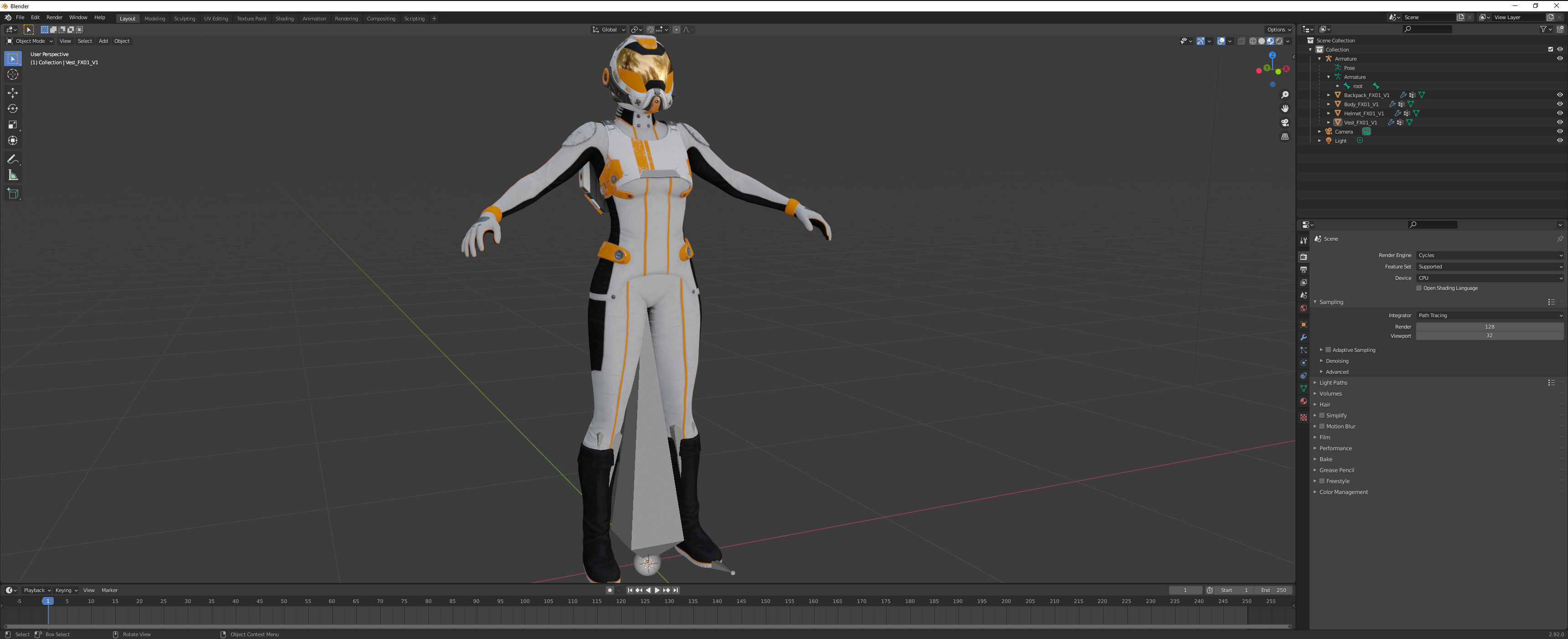 FX01 Female Space Suit White LITE VERSION Low-poly 3D model_12