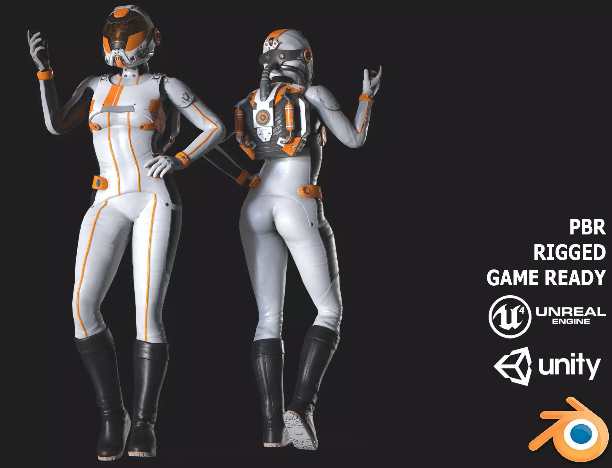FX01 Female Space Suit White LITE VERSION Low-poly 3D model_0