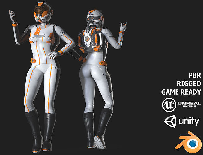FX01 Female Space Suit White LITE VERSION Low-poly 3D model
