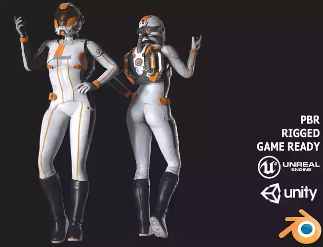 FX01 Female Space Suit White LITE VERSION Low-poly 3D model
