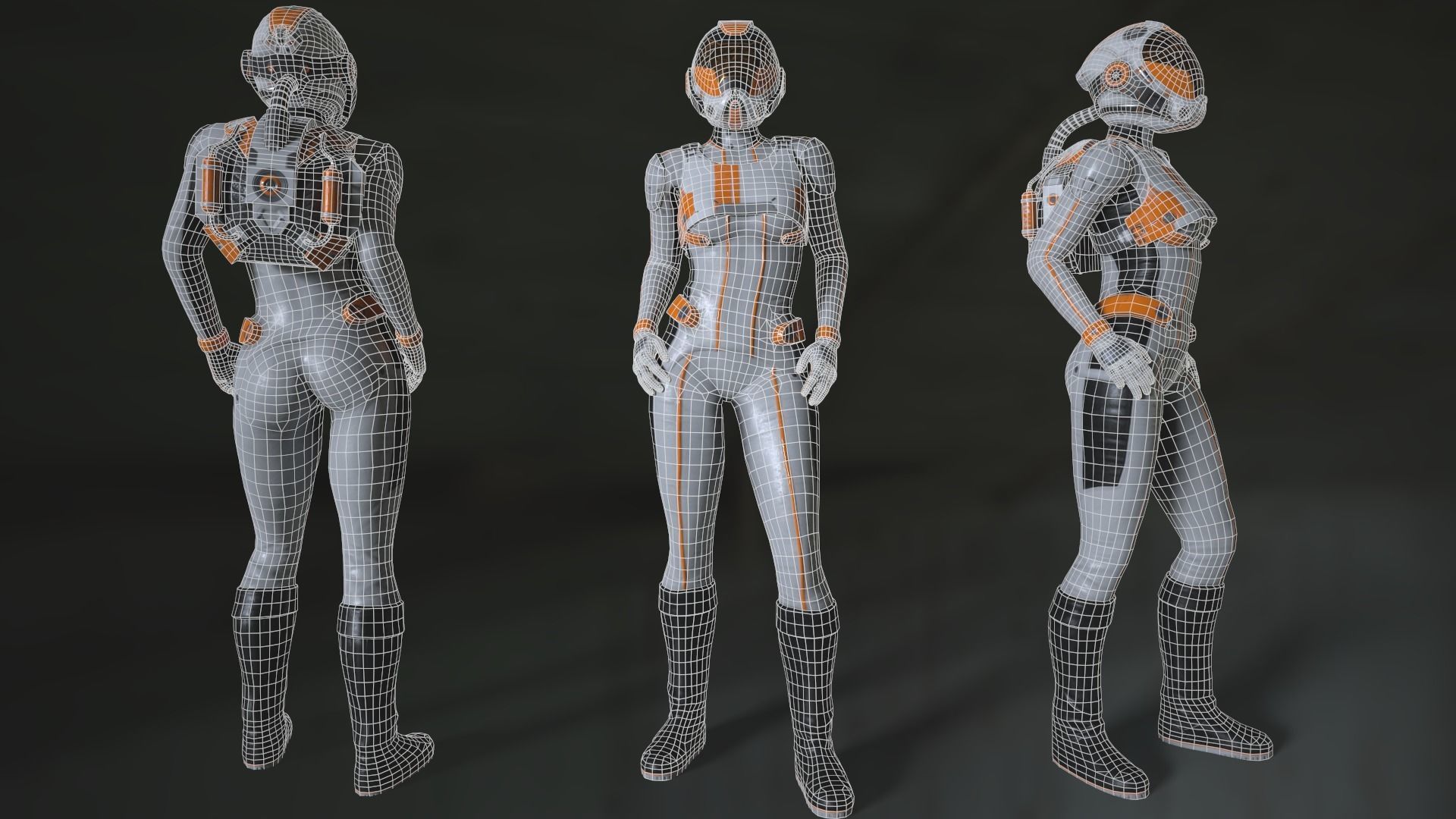 FX01 Female Space Suit White LITE VERSION Low-poly 3D model_3
