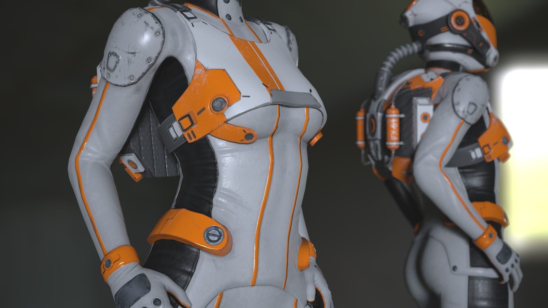 FX01 Female Space Suit White LITE VERSION Low-poly 3D model_9