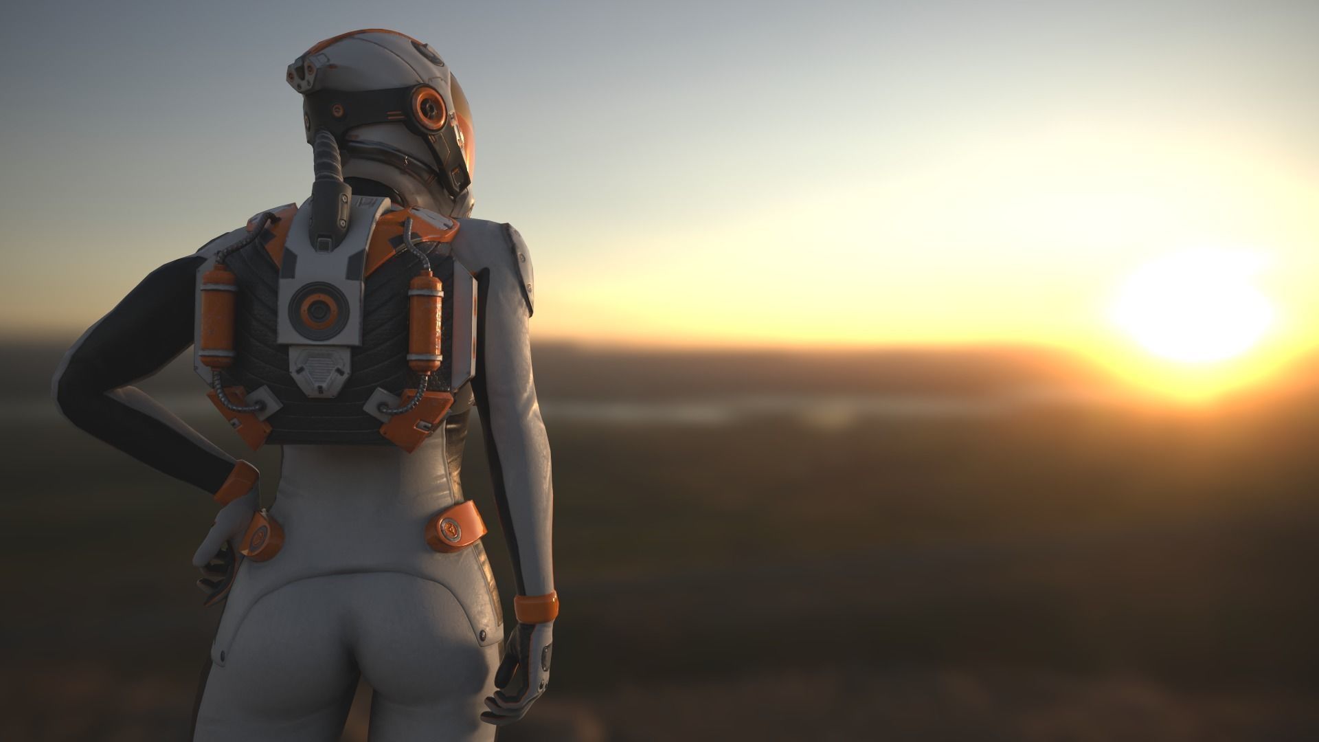 FX01 Female Space Suit White LITE VERSION Low-poly 3D model_6