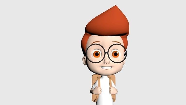 cherman-shock cartoon character with glasses and backpack 3D model_3
