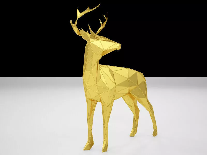 Reindeer Low Poly gold deer 3D model