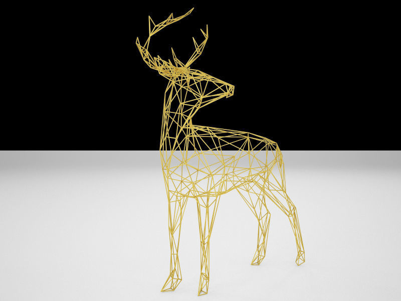 Reindeer gold deer wire sculpture 3D model_1