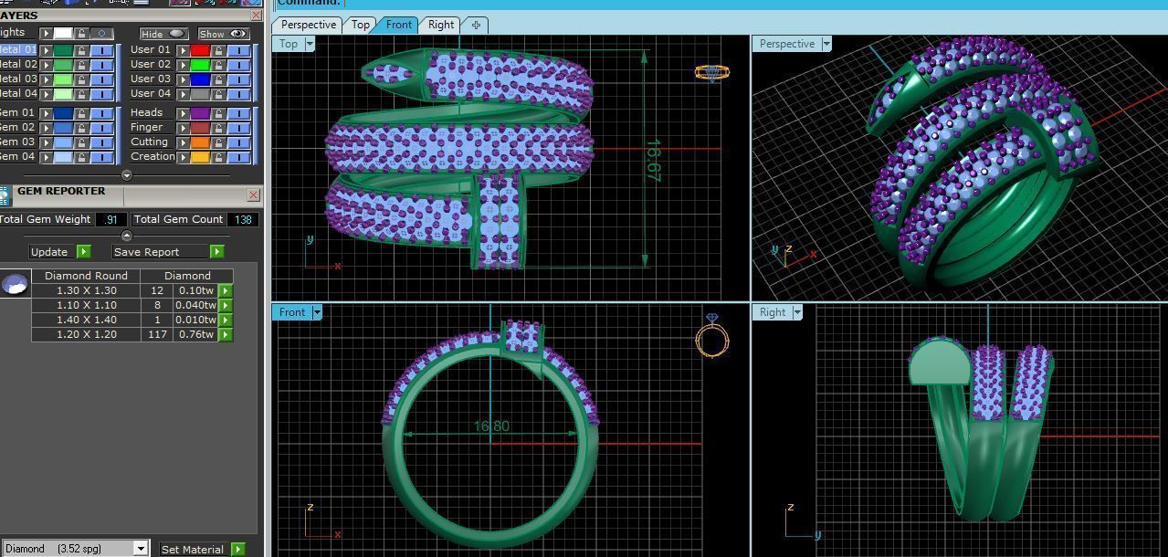 rings diamond ring gold 3D print model_2
