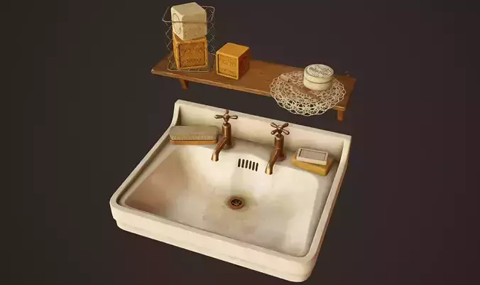 Victorian Sink and Bath Props - PBR Game Ready Low-poly 3D model