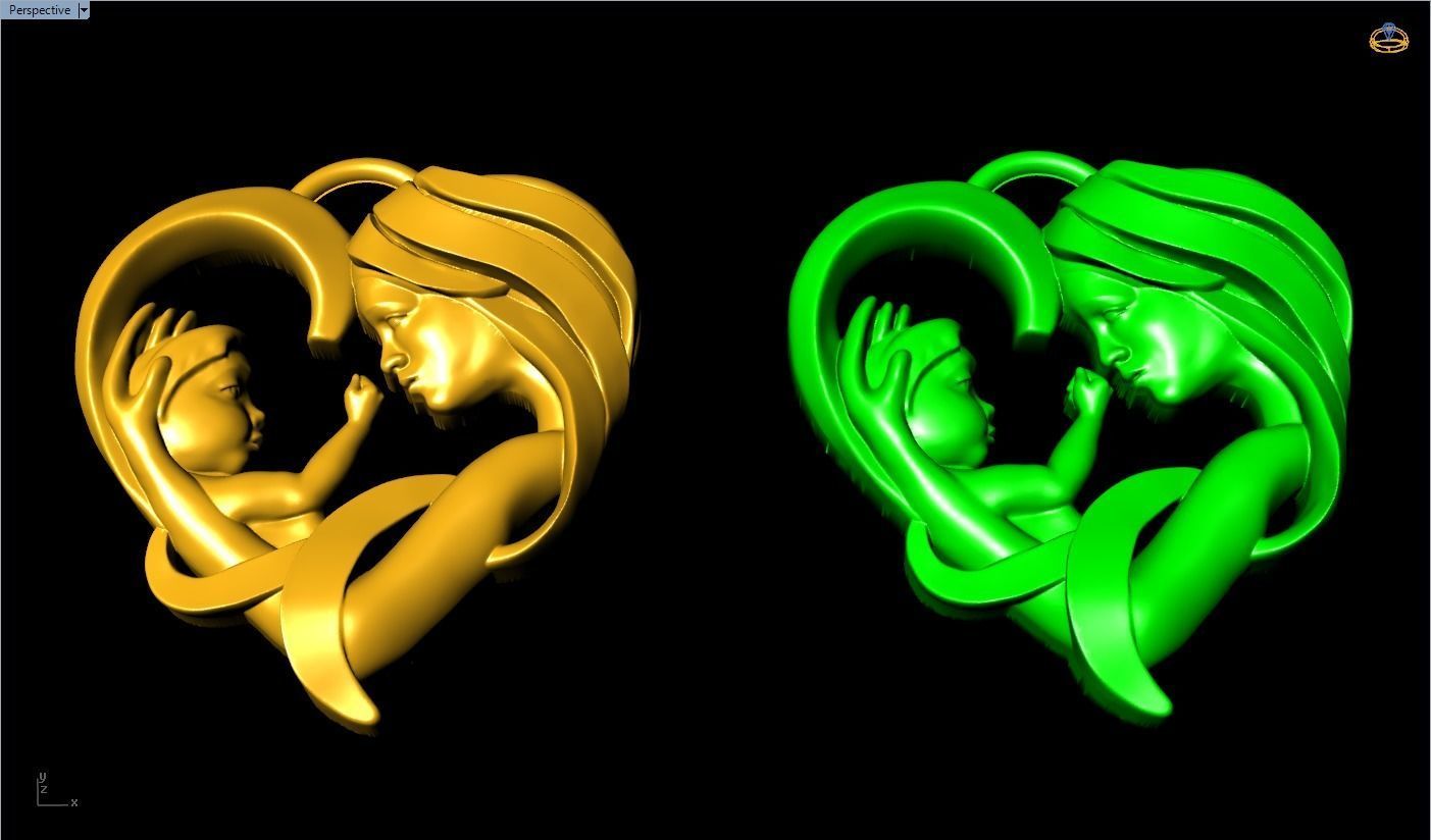 Mother holding child - Mother pendant - N609 3D print model_10