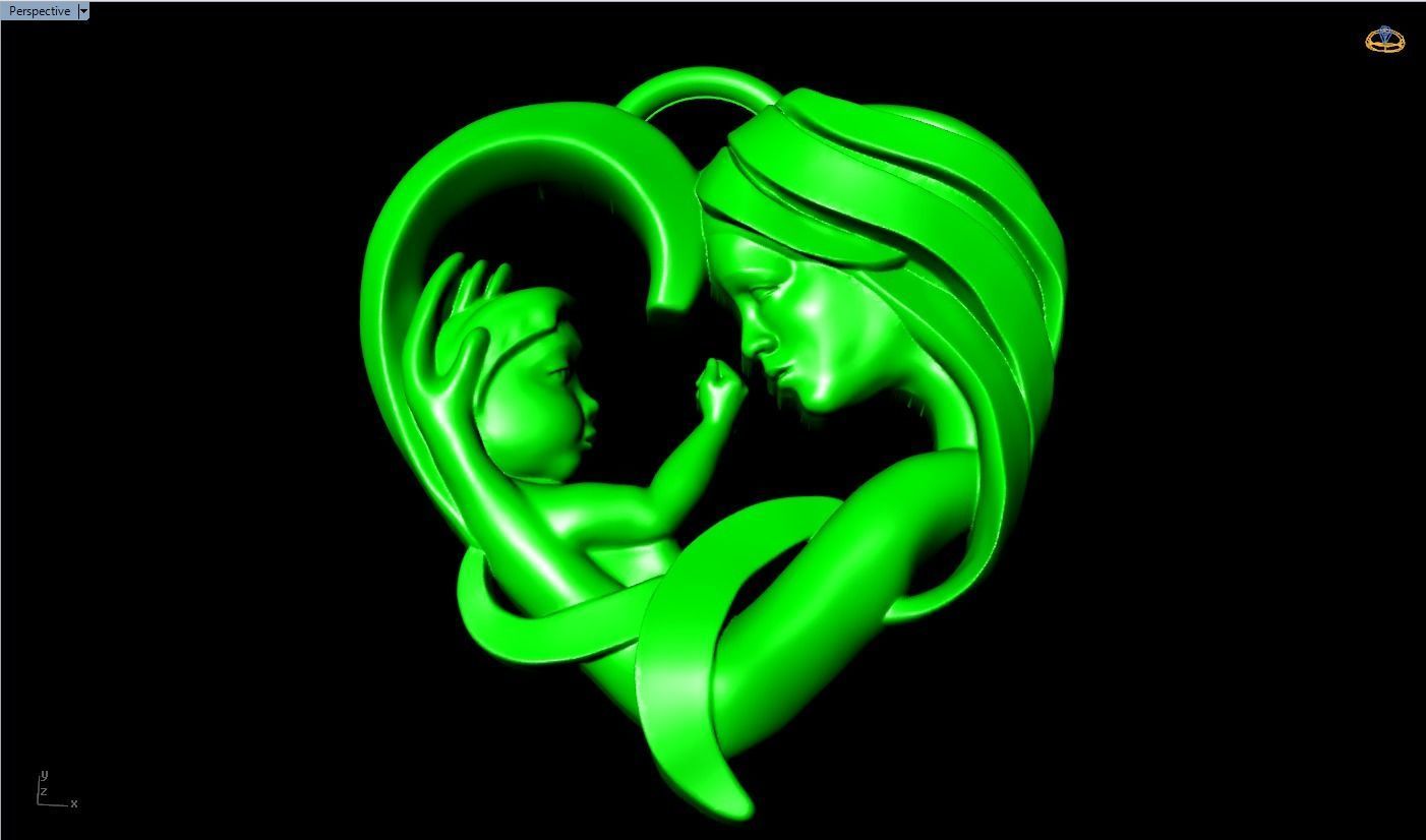 Mother holding child - Mother pendant - N609 3D print model_8