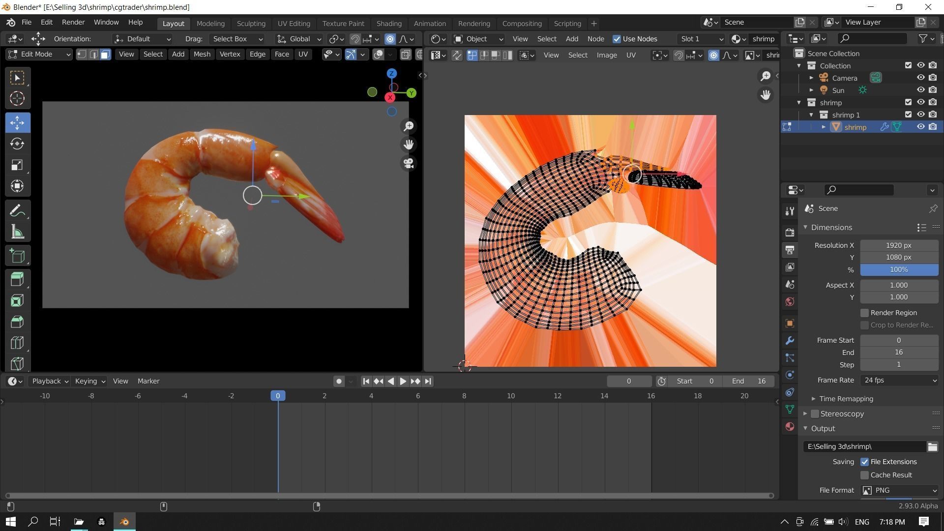 Cooked shrimp Low-poly 3D model_21