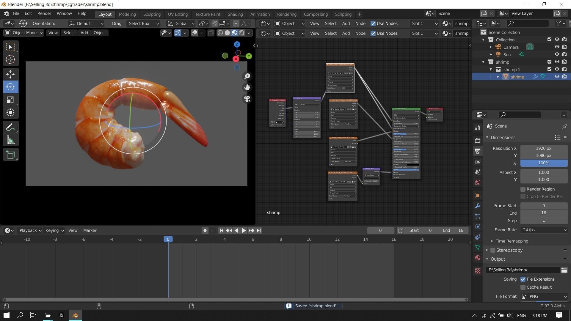 Cooked shrimp Low-poly 3D model_20