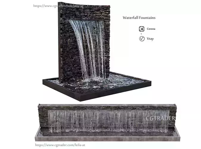 Waterfall fountains rock panel 3D model
