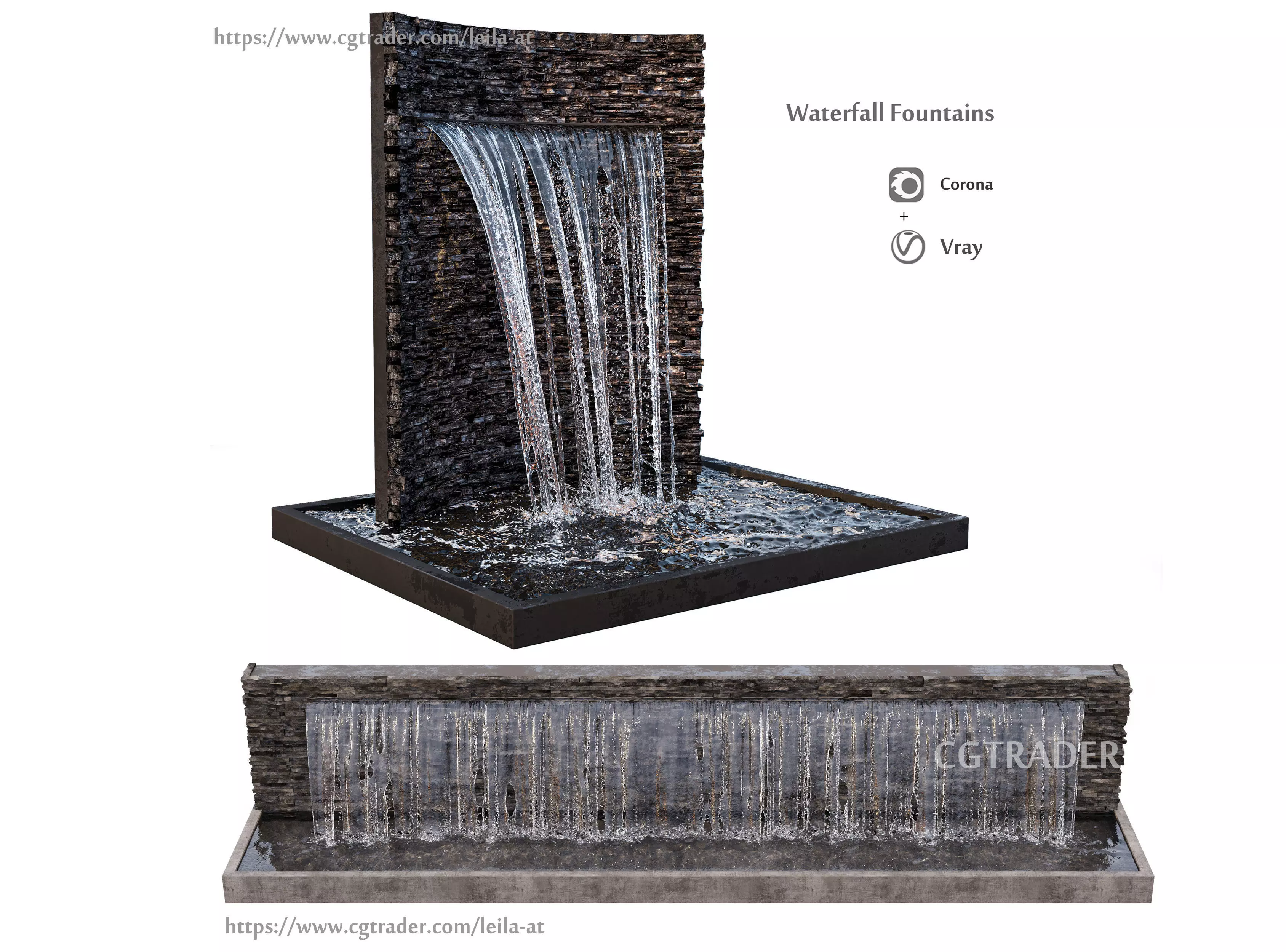 Waterfall fountains rock panel 3D model