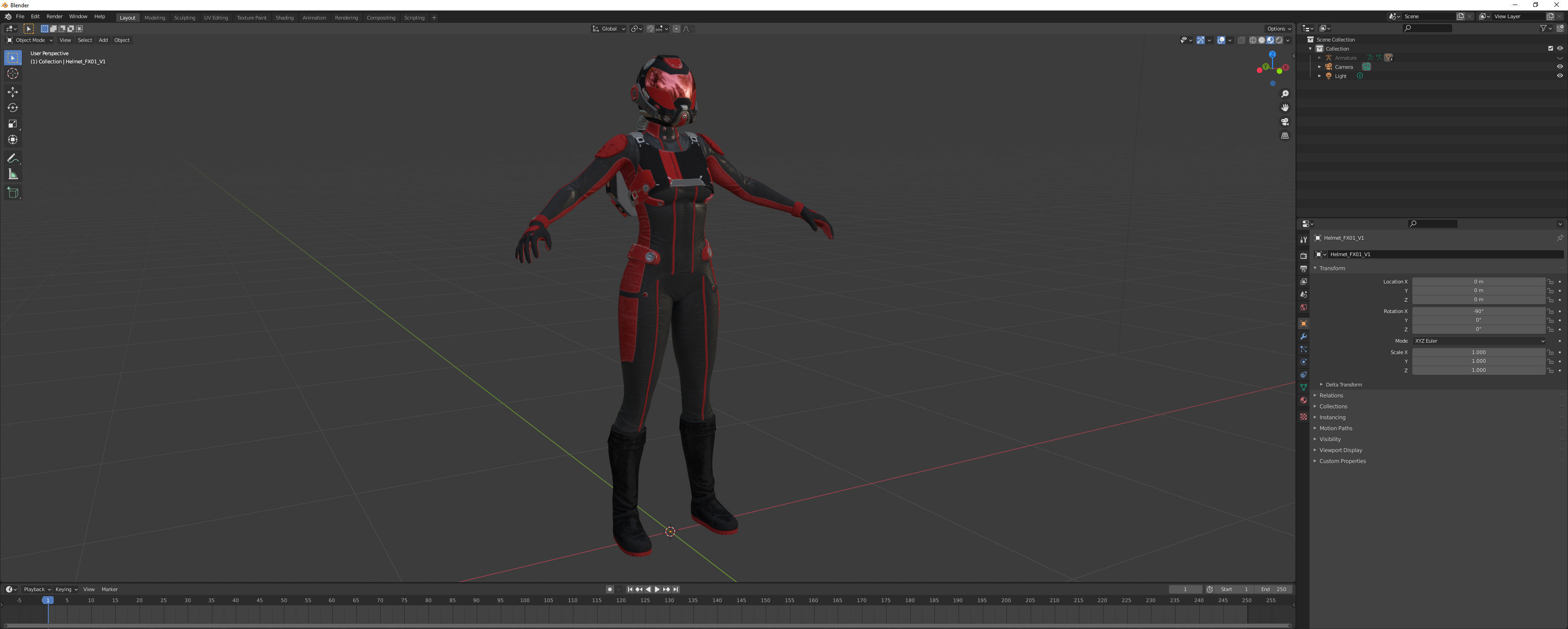 FX01 Female Space Suit Red LITE VERSION Low-poly 3D model_9