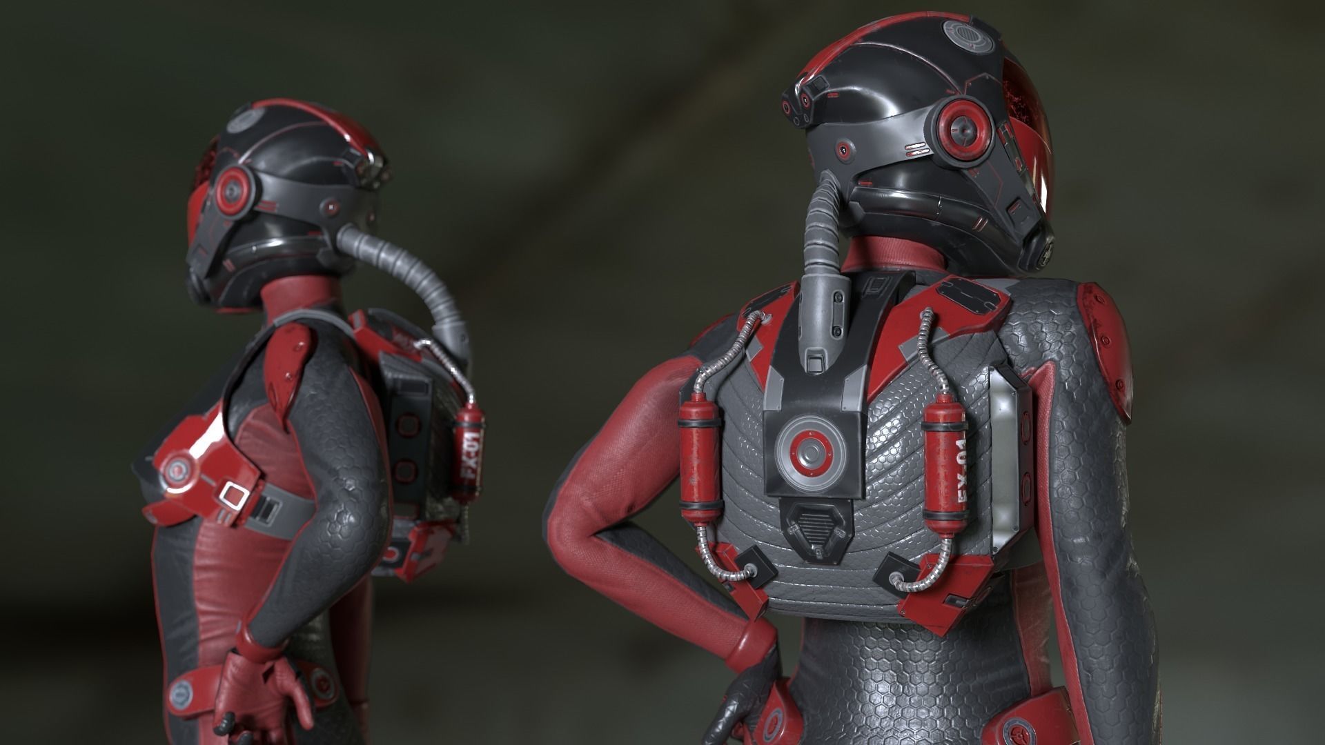 FX01 Female Space Suit Red LITE VERSION Low-poly 3D model_5