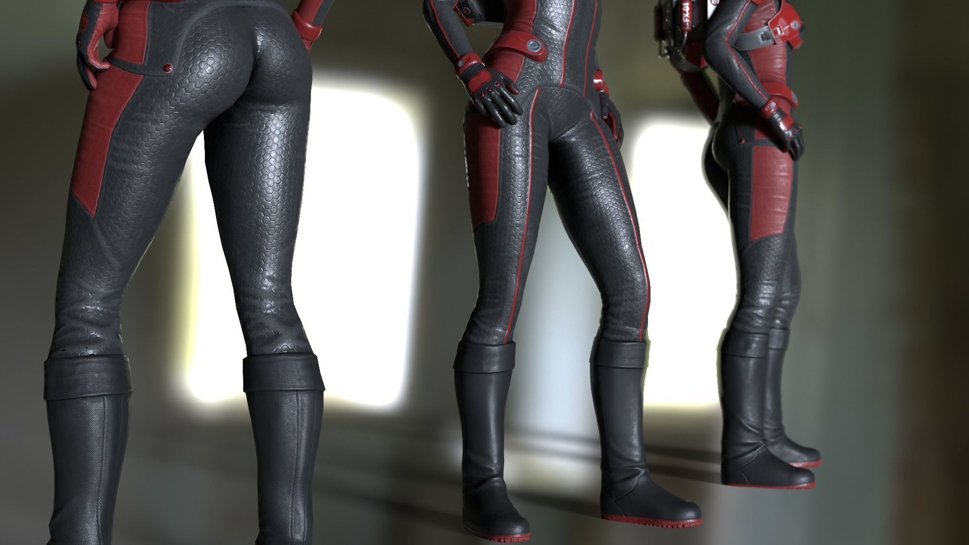 FX01 Female Space Suit Red LITE VERSION Low-poly 3D model_6