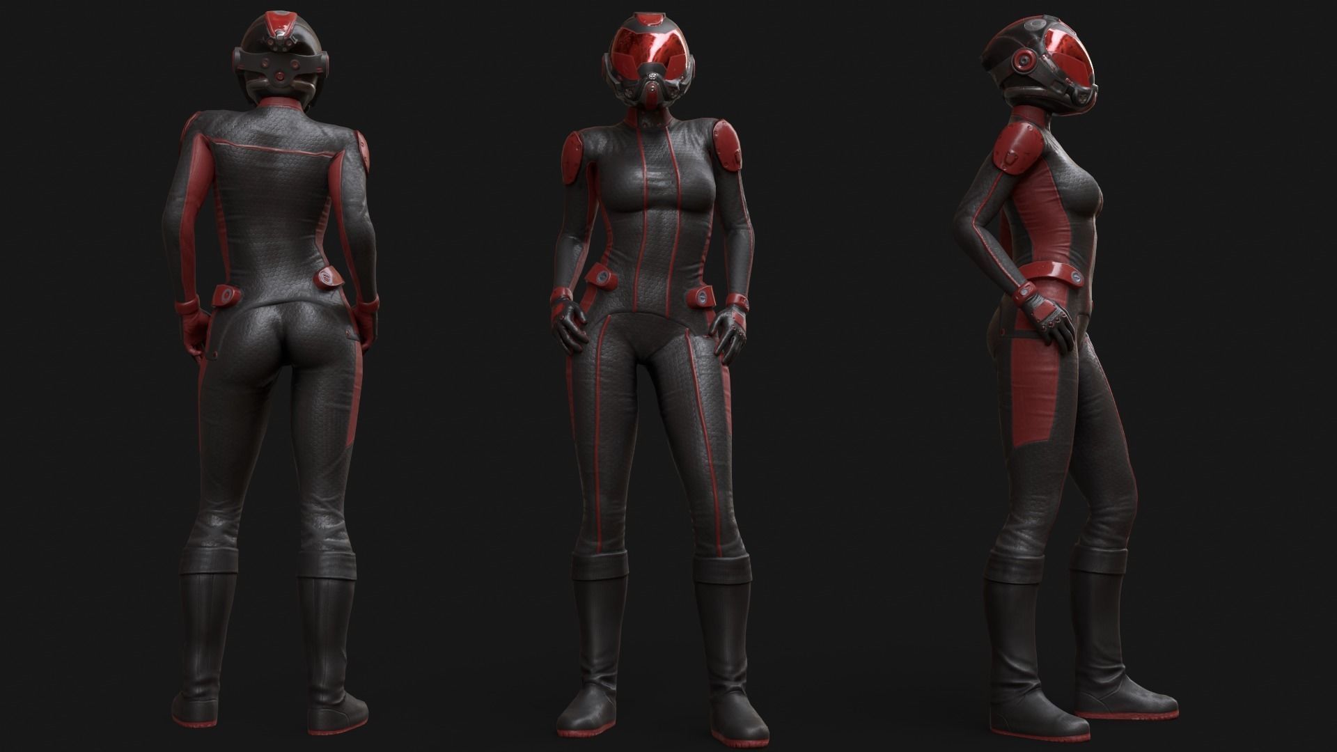 FX01 Female Space Suit Red LITE VERSION Low-poly 3D model_8